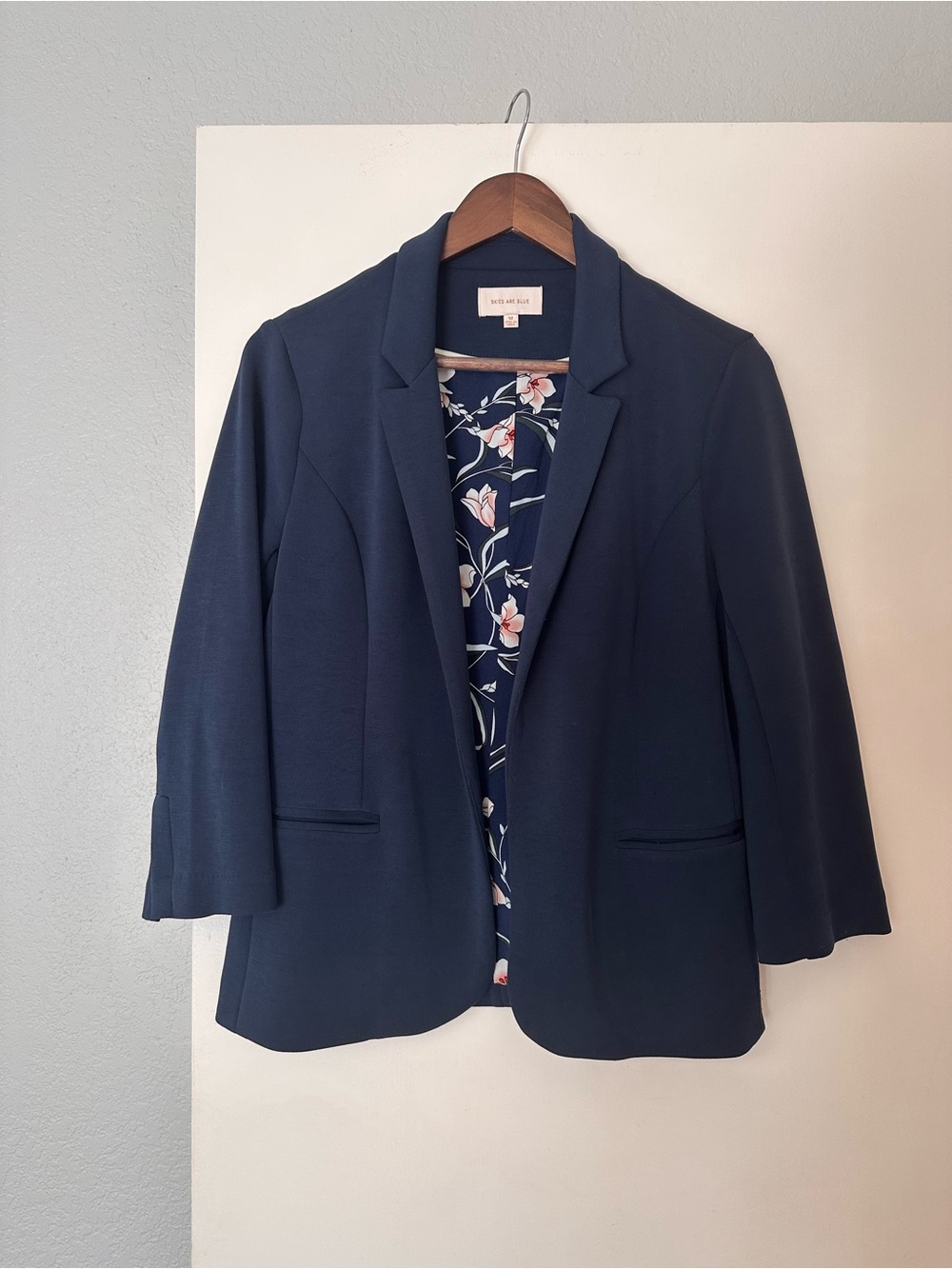 Skies are Blue Navy Floral-Lined Women's Blazer